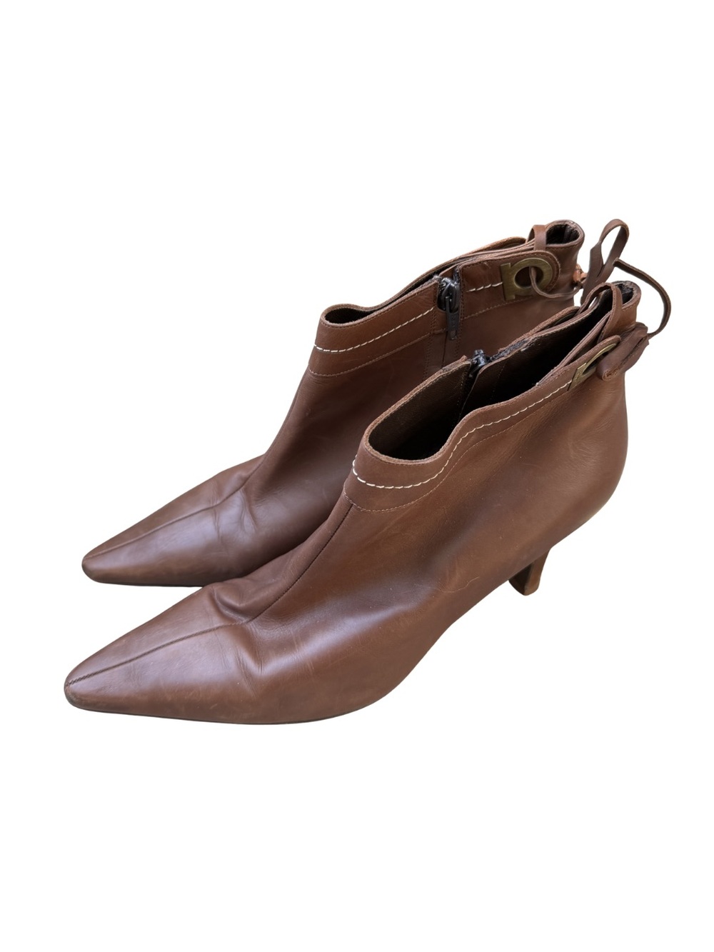 Salvatore Ferragamo Brown Pointed-Toe Leather Ankle Booties